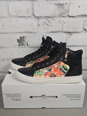 ALDO Black High Top Sneakers Baroque Print Side Zip Men's Size 10